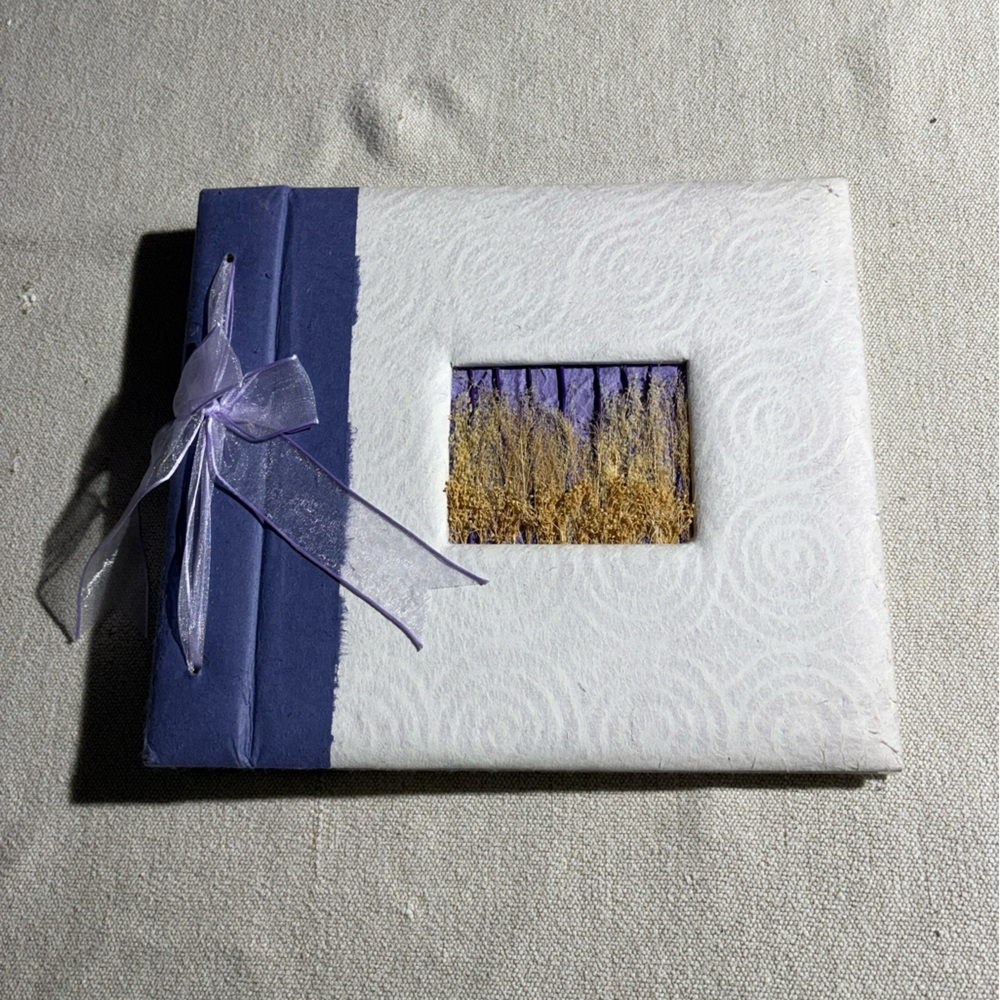 White & Purple Mulberry Wedding Photo Scrapbook with Sheer Lavender Bow